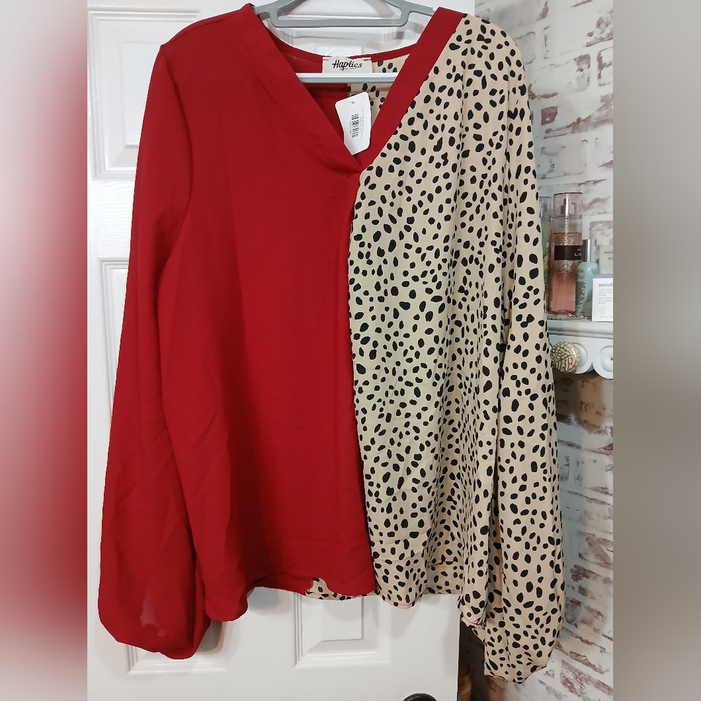 NWT Haptics Follow the Wind Dark Red and Cream Blouse